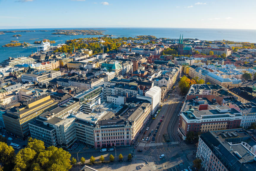 Flygfoto över Helsingfors centrum