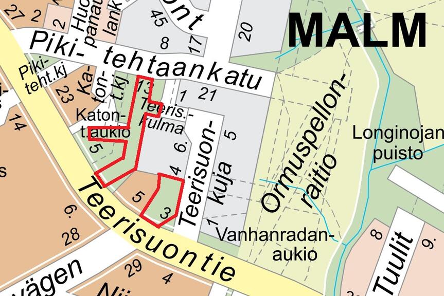Kartta, johon on merkitty keväällä 2025 tehtävien töiden alue.