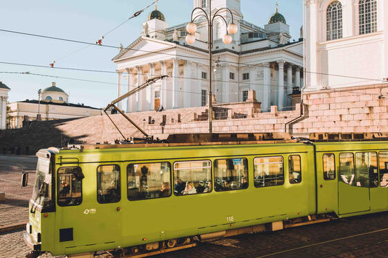 Helsinki Cathedral in a sunset seen from the Senate square.