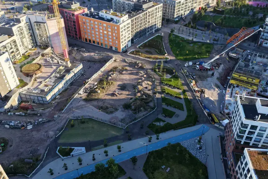 Ilmakuva Hyväntoivonpuistosta Jätkäsaaressa.