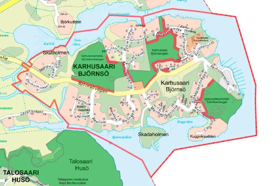 Karhusaaren työskentelyalue kartalla.