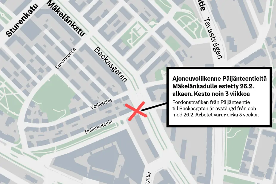 Kartta liikennejärjestelyistä Päijänteentiellä