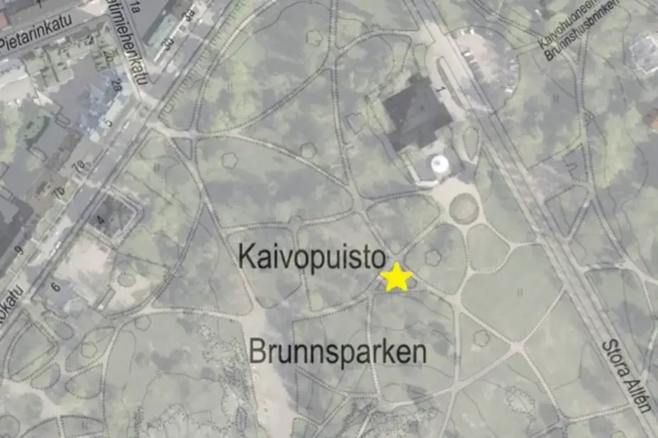 Kaivopuiston kartta, johon on merkattu tähti.