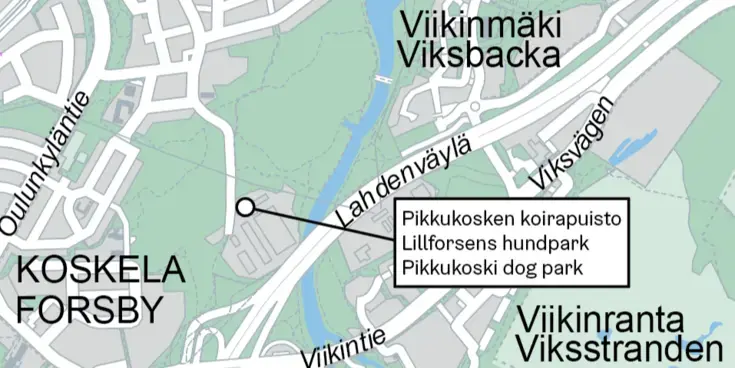 Koirapuiston sijainti kartalla.