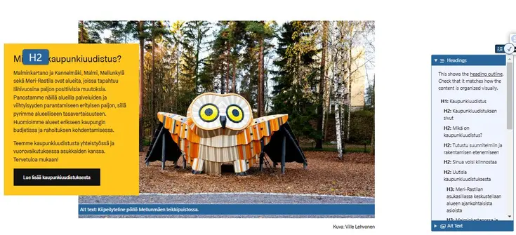 Kuvakaappaus editoria11y-lisäosasta sivulla.