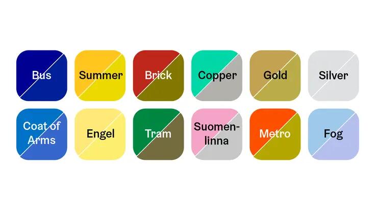 A simulation of brand colors using a deuteranopia colour blindness preview