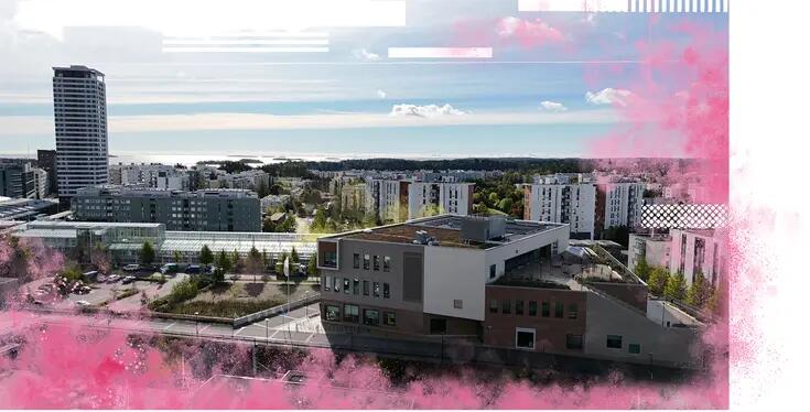 Ilmakuva Vuosaaren lukiosta.