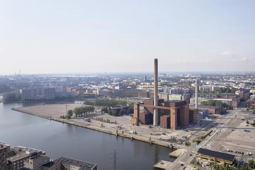 Ilmakuva Hanasaaren voimalaitosalueesta.