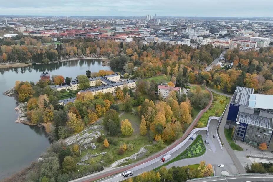 Digitaalisesti tehty havainnekuva, jossa näkyy tunneli.
