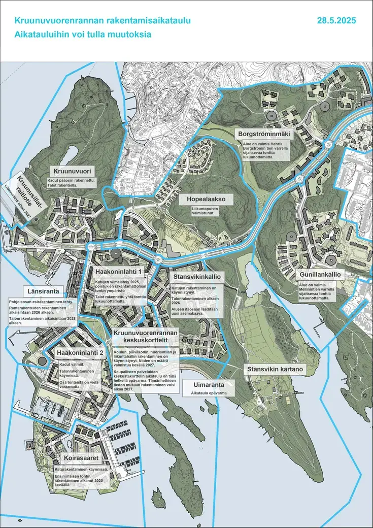 Rakentamisaikataulut karttakuvana.
